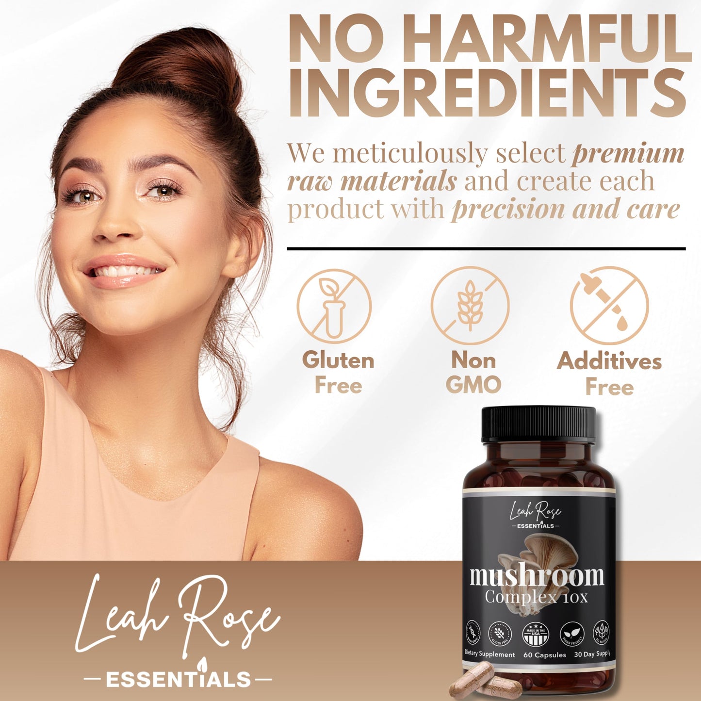 Leah Rose Essentials Mushroom Complex 10-in-1 Supplement Capsules 60 Count