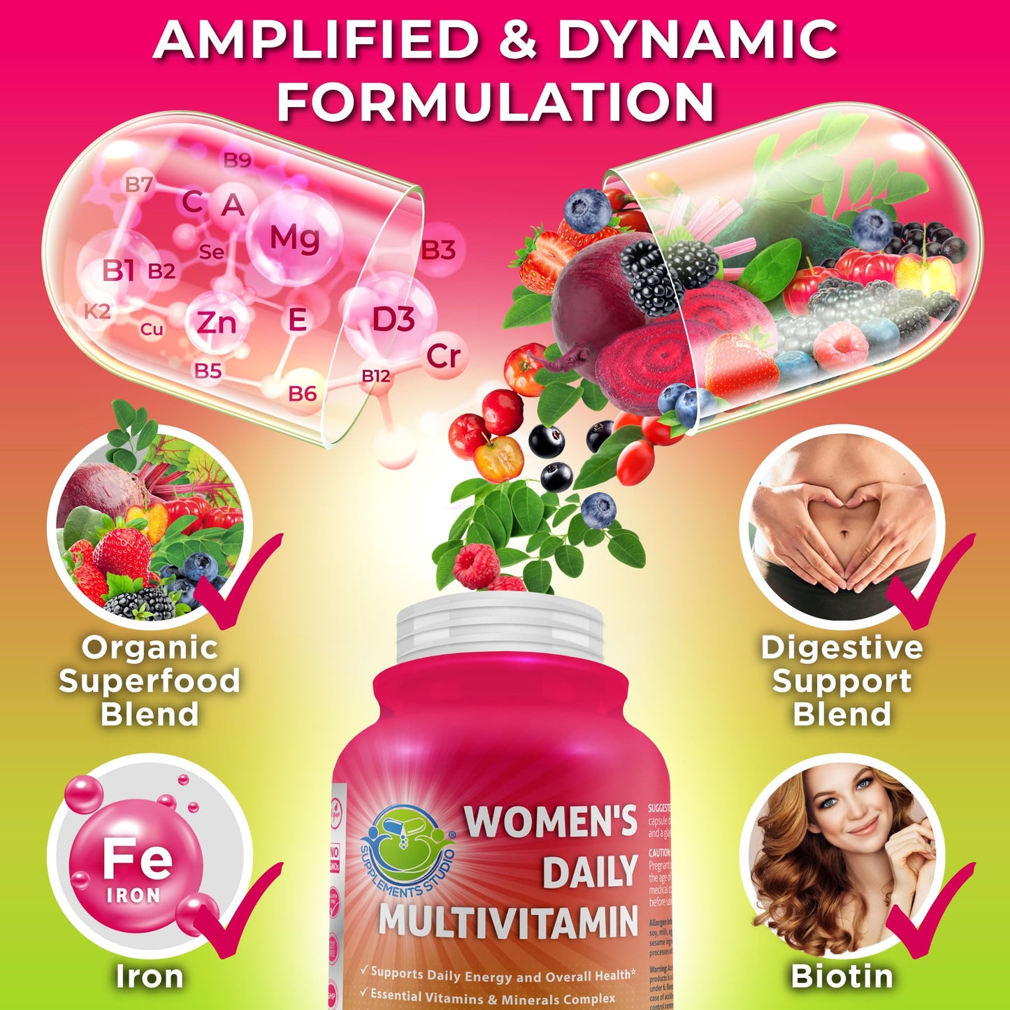 SUPPLEMENTS STUDIO Women's Daily Multivitamin with Iron Capsule, 60 Count