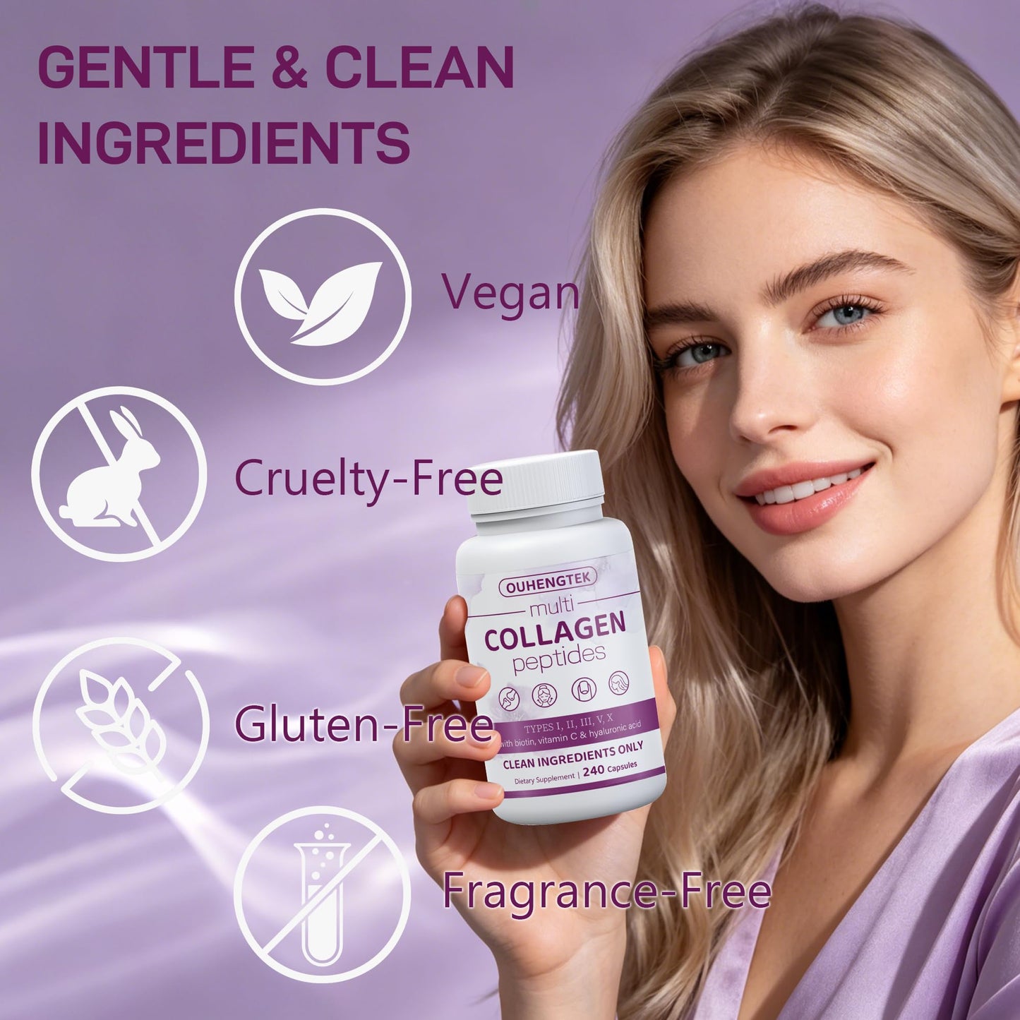 OUHENGTEK Hydrolyzed Collagen Peptides Capsules 240 Count