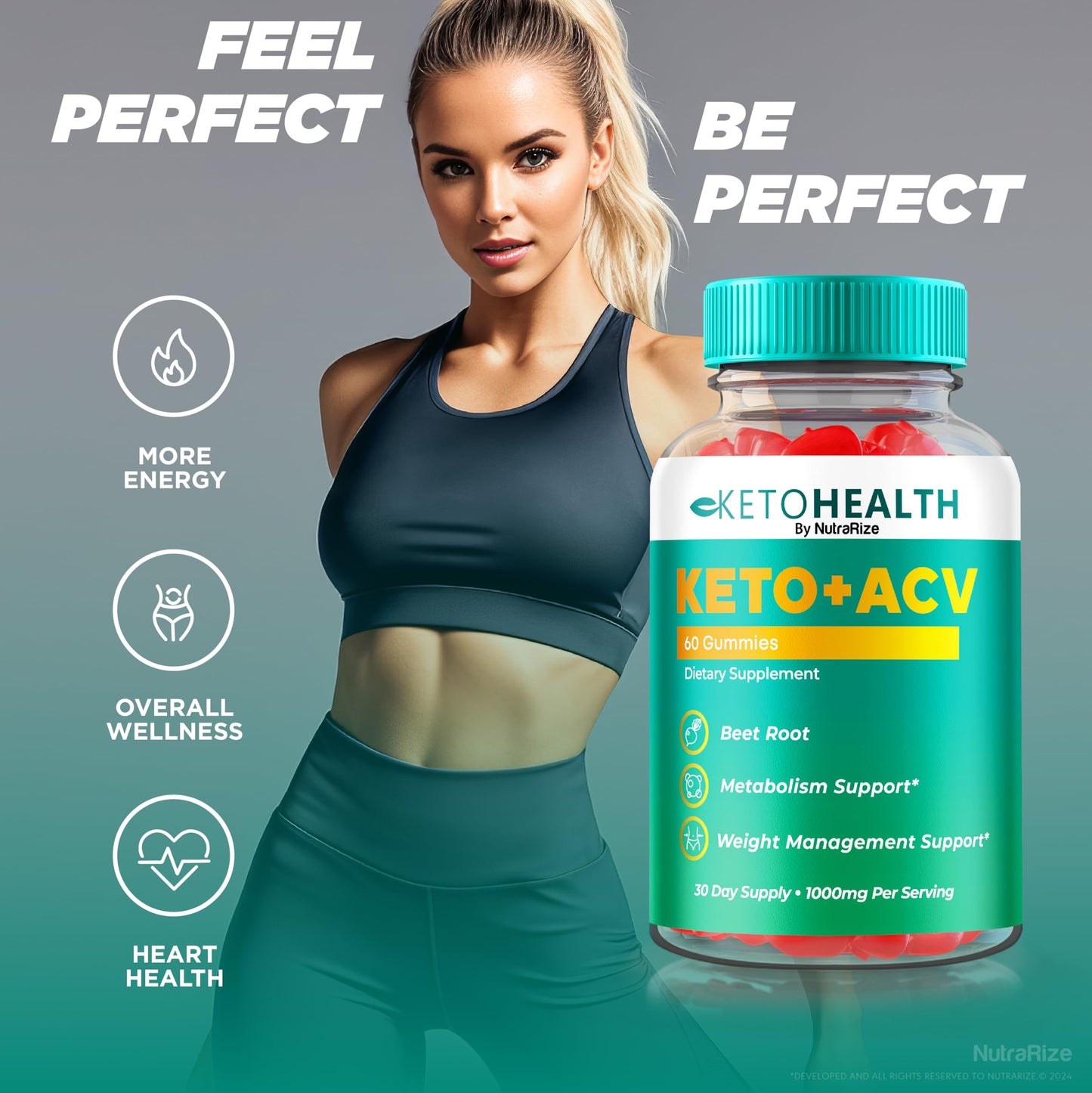 NutraRize Keto Health ACV Gummies, 60 Count
