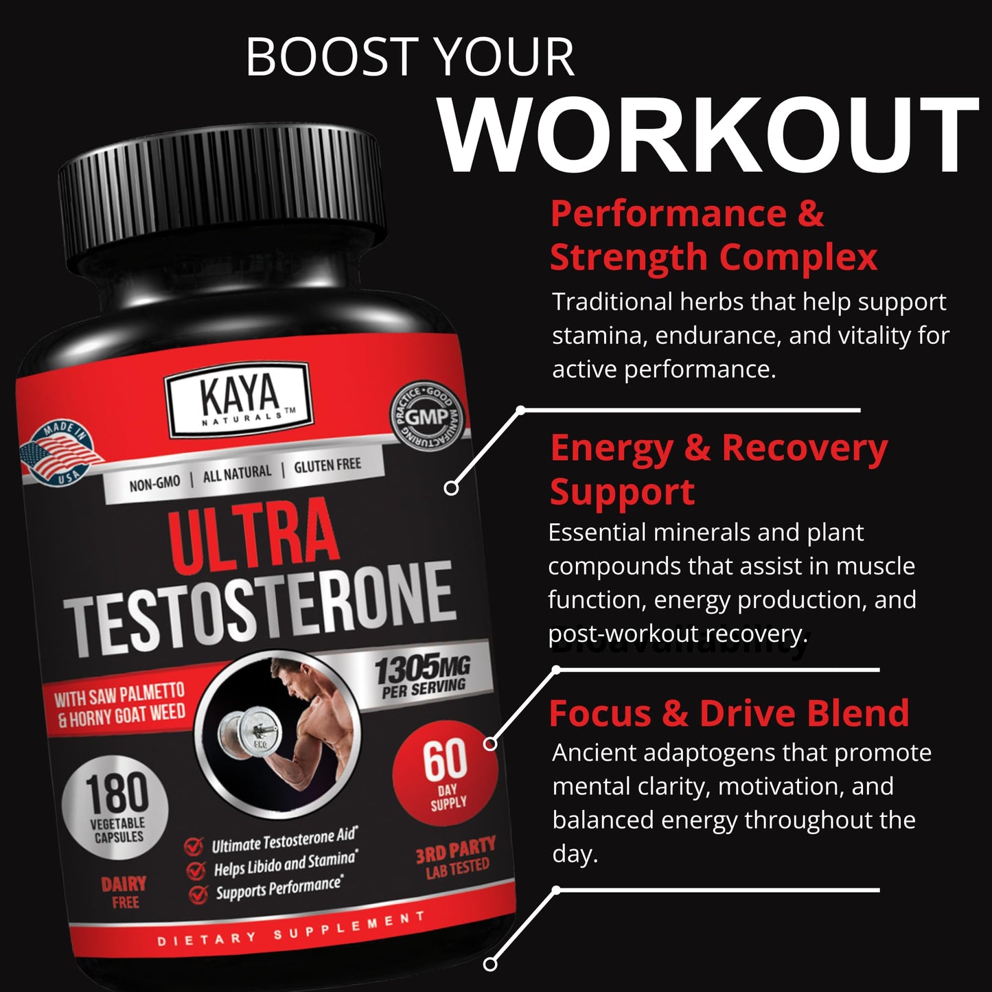 Kaya Naturals UltraTest Men's T Booster Capsules 180 Count