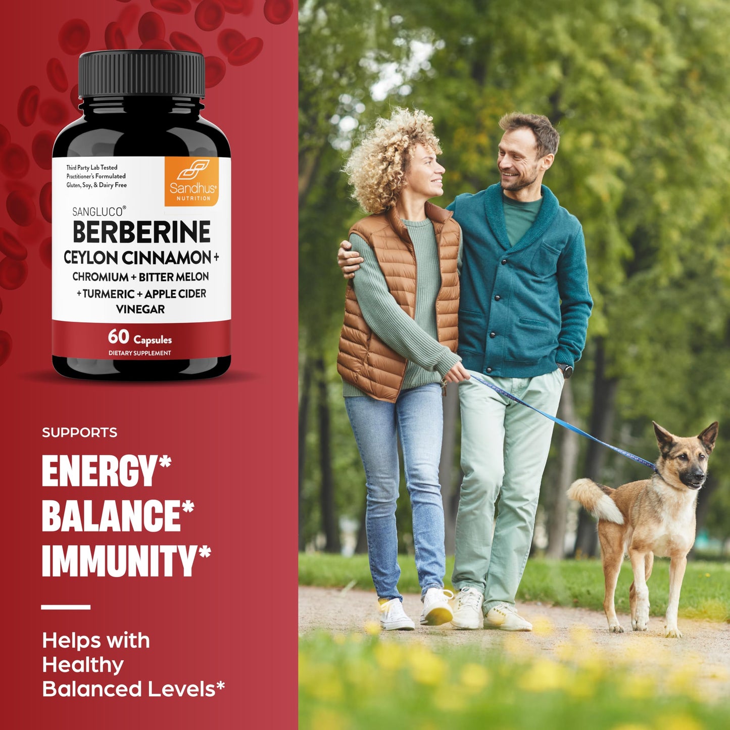 Sandhu's Sangluco Berberine Ceylon Cinnamon Chromium Turmeric Apple Cider Vinegar Bitter Melon Supplement Capsules 60