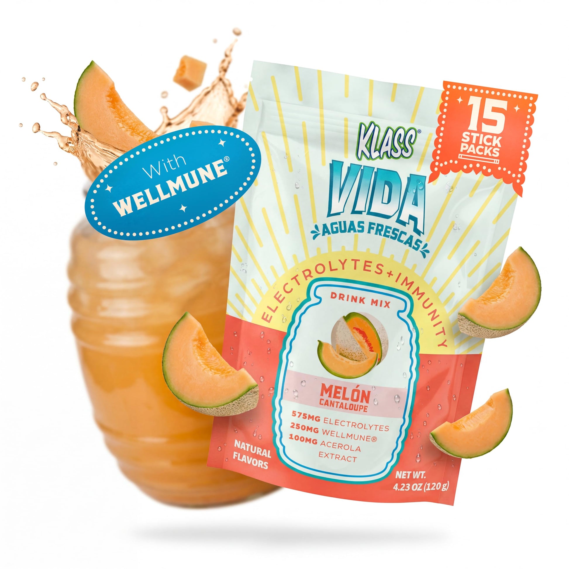 KLASS VIDA Hydration + Immunity Cantaloupe Electrolytes Powder 4.23 Ounce