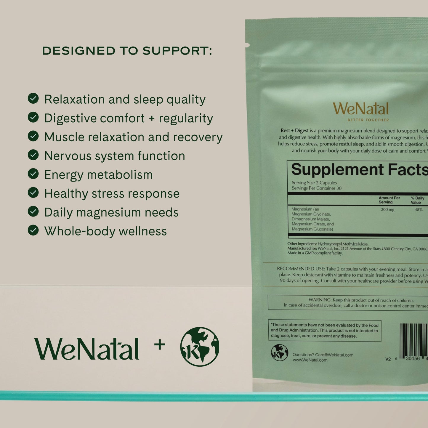 WeNatal Rest + Digest Magnesium – Sleep, Mood & Stress Support, 60 Capsules