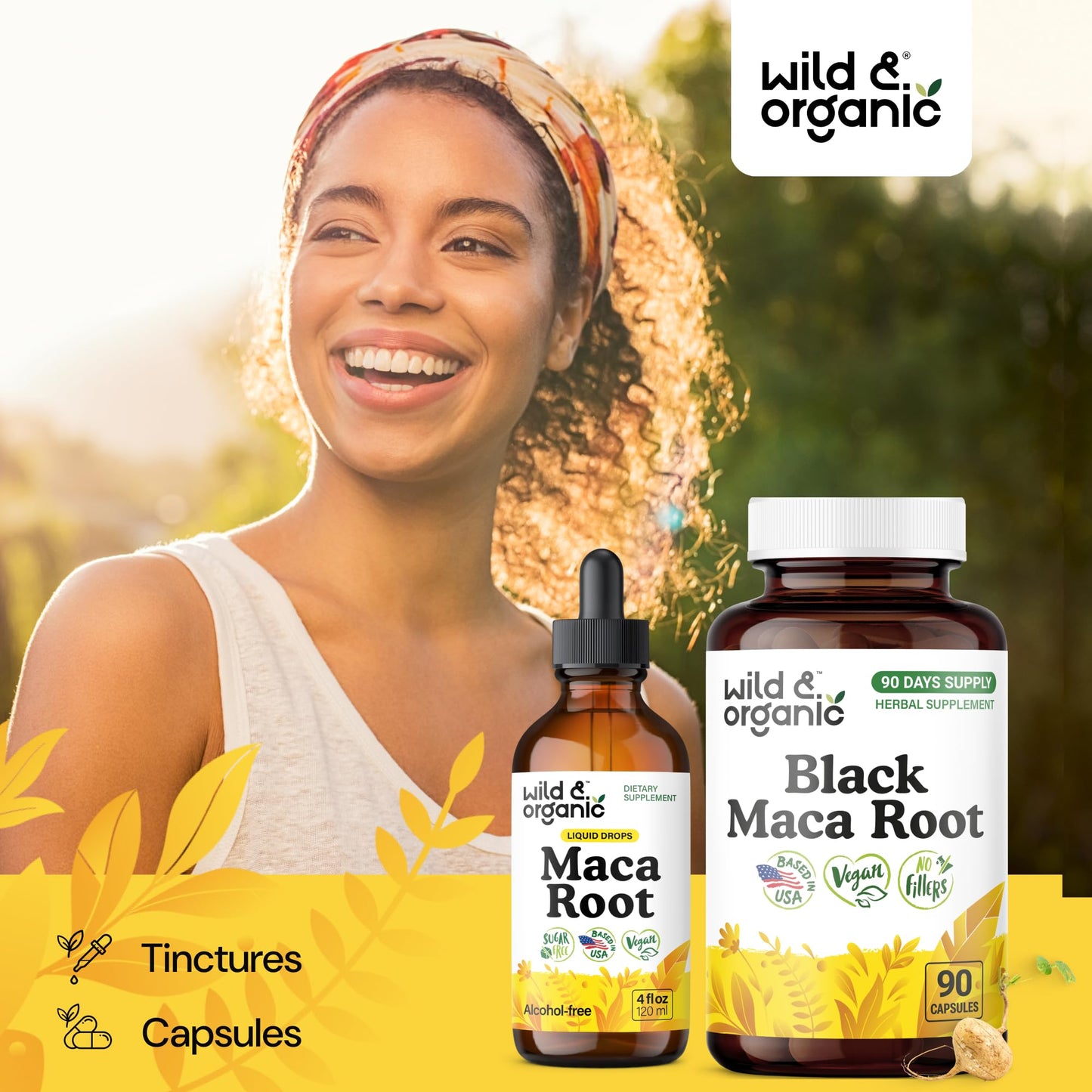 Wild & Organic Black Maca Root Capsules 500 mg, 90 Count