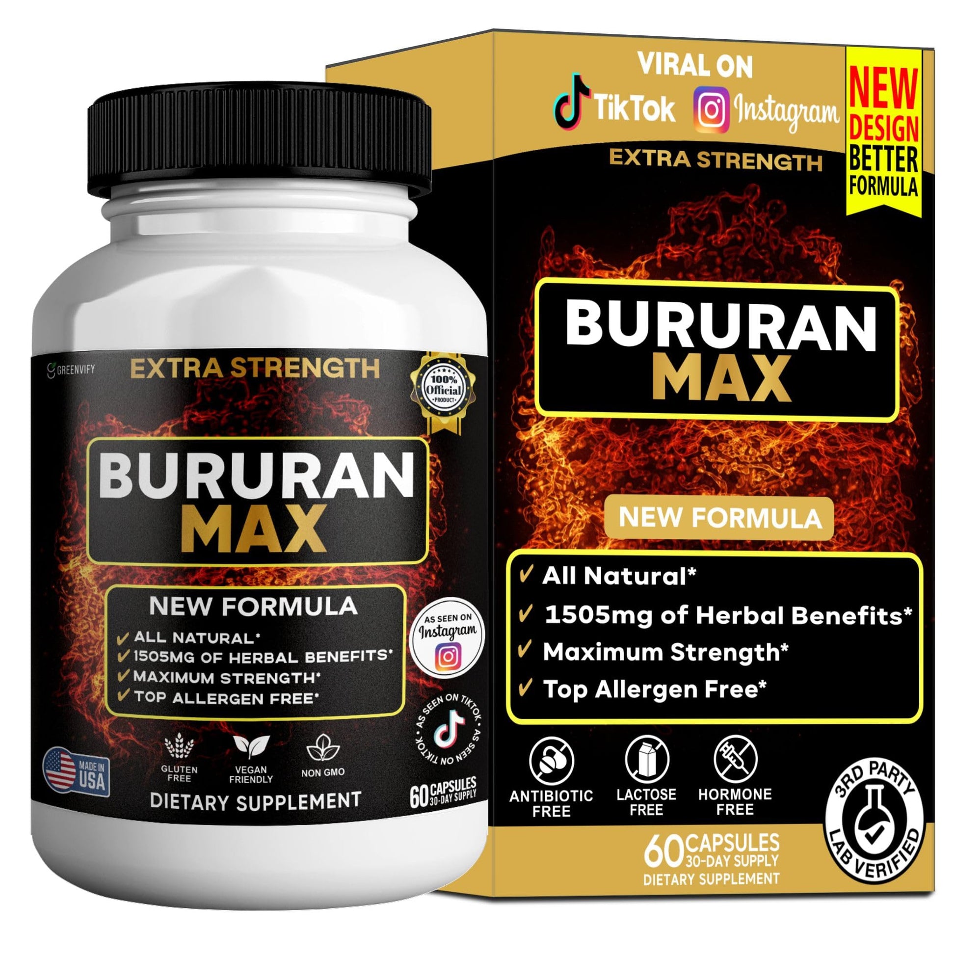 GREENVIFY Bururan Max Organic Maca Root Supplement Black Pepper 60 Capsules