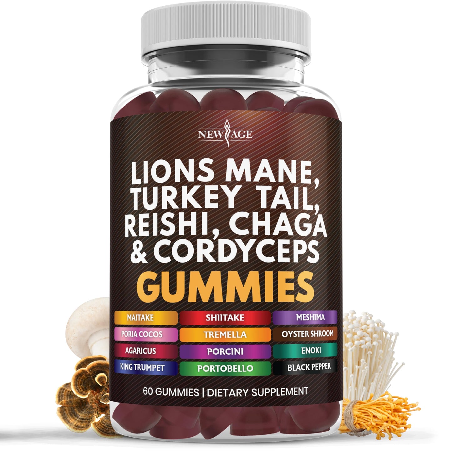 NEW AGE Lion's Mane Mushroom Gummies 60 Count