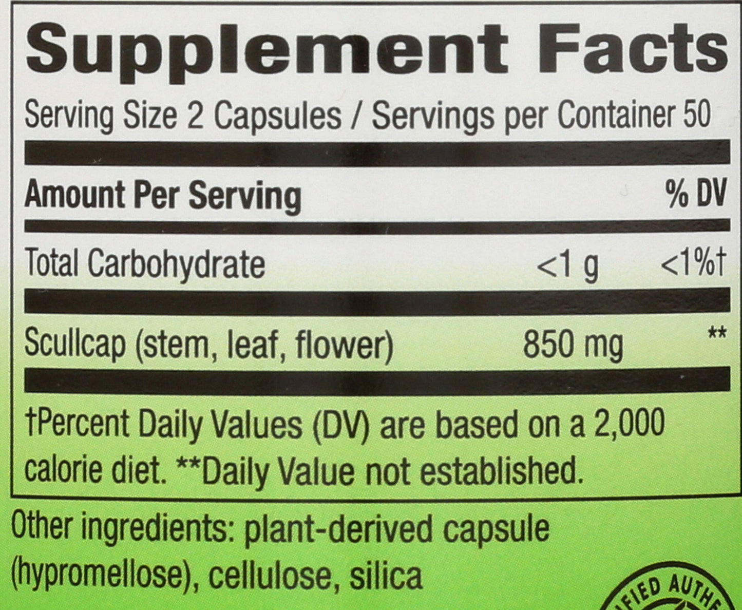Nature's Way Skullcap Herb Capsule 100 Count