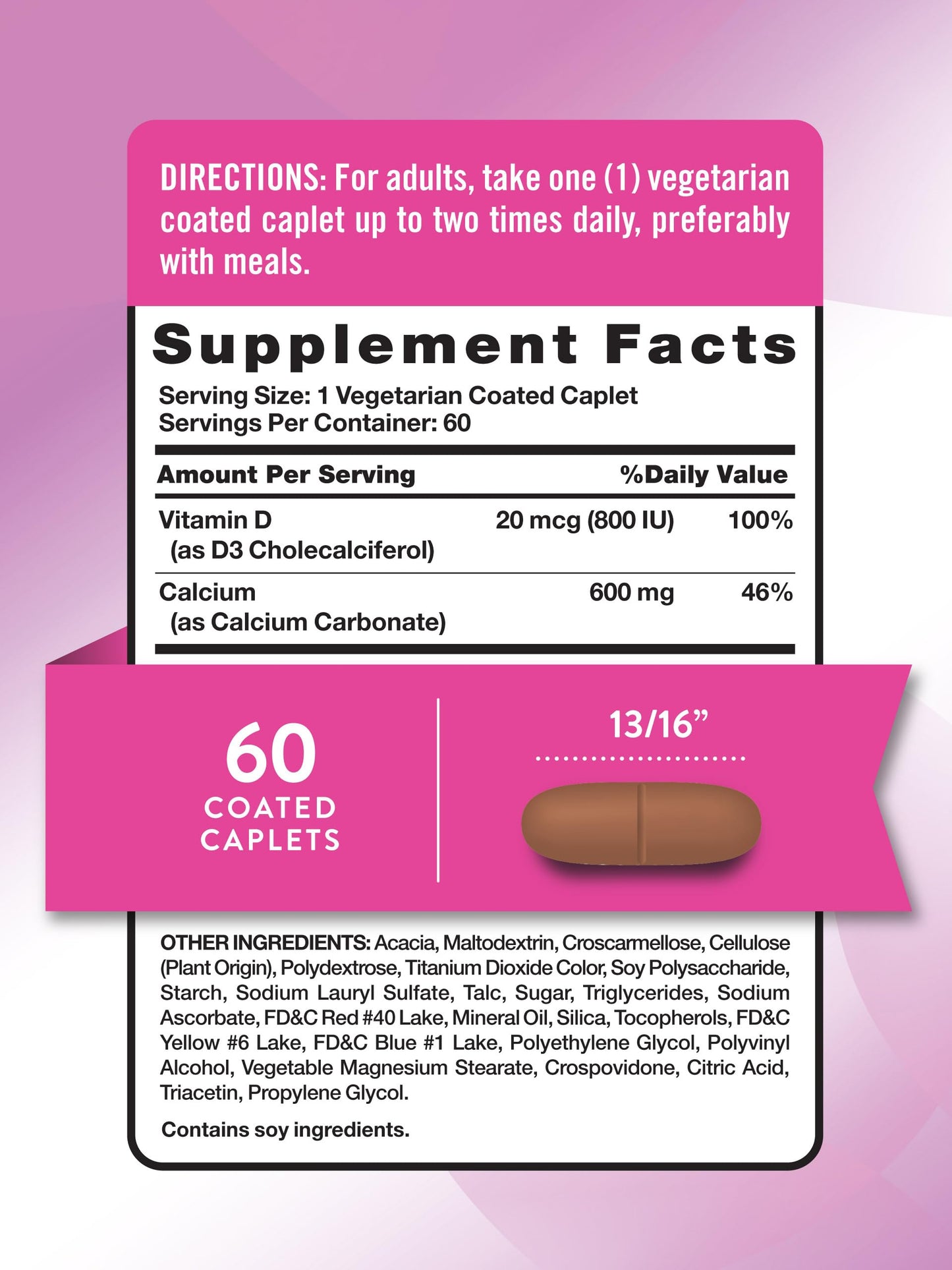 Nature's Truth Calcium 600 mg with Vitamin D3 Caplets, 60 Count