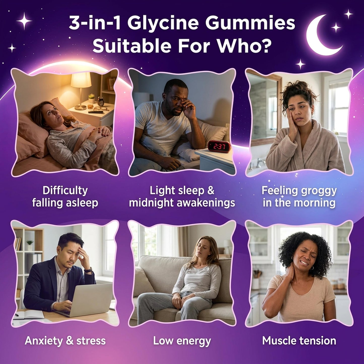Aanuan Glycine Gummies 3g with L-theanine & Magnesium Glycinate, Mixed Berry Flavor, Sugar Free, Vegan, Non-GMO, 180 Gummies
