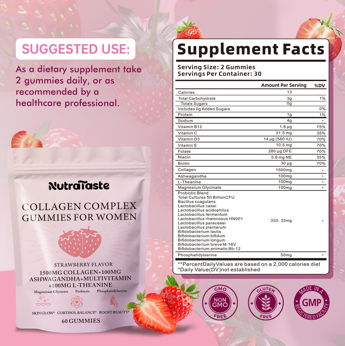 NUTRATASTE HEALTHIER CHOICE RICHER TASTE Collagen Gummies for Women, 60 Count
