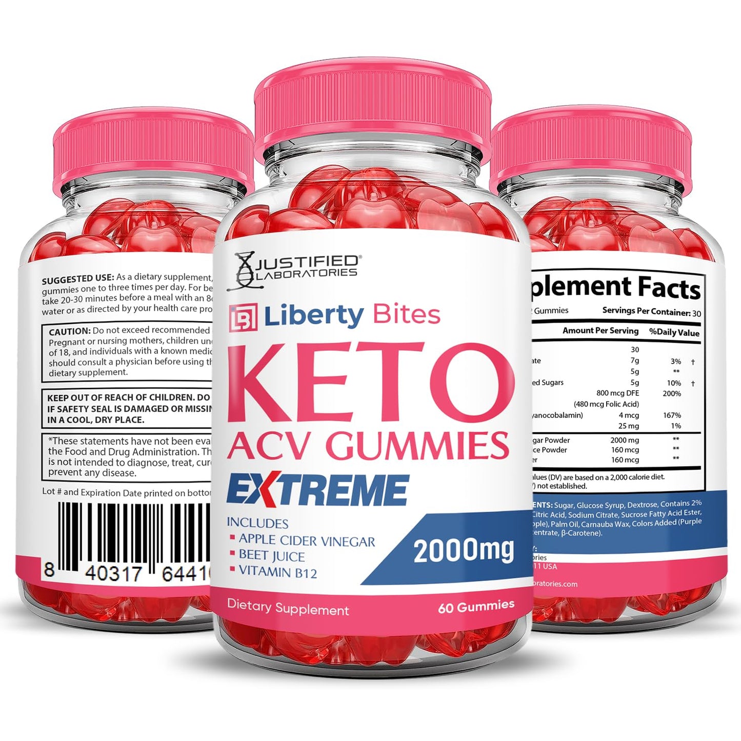 Justified Laboratories Liberty Bites Keto ACV Gummies Extreme 2000MG Gummy 120 Count