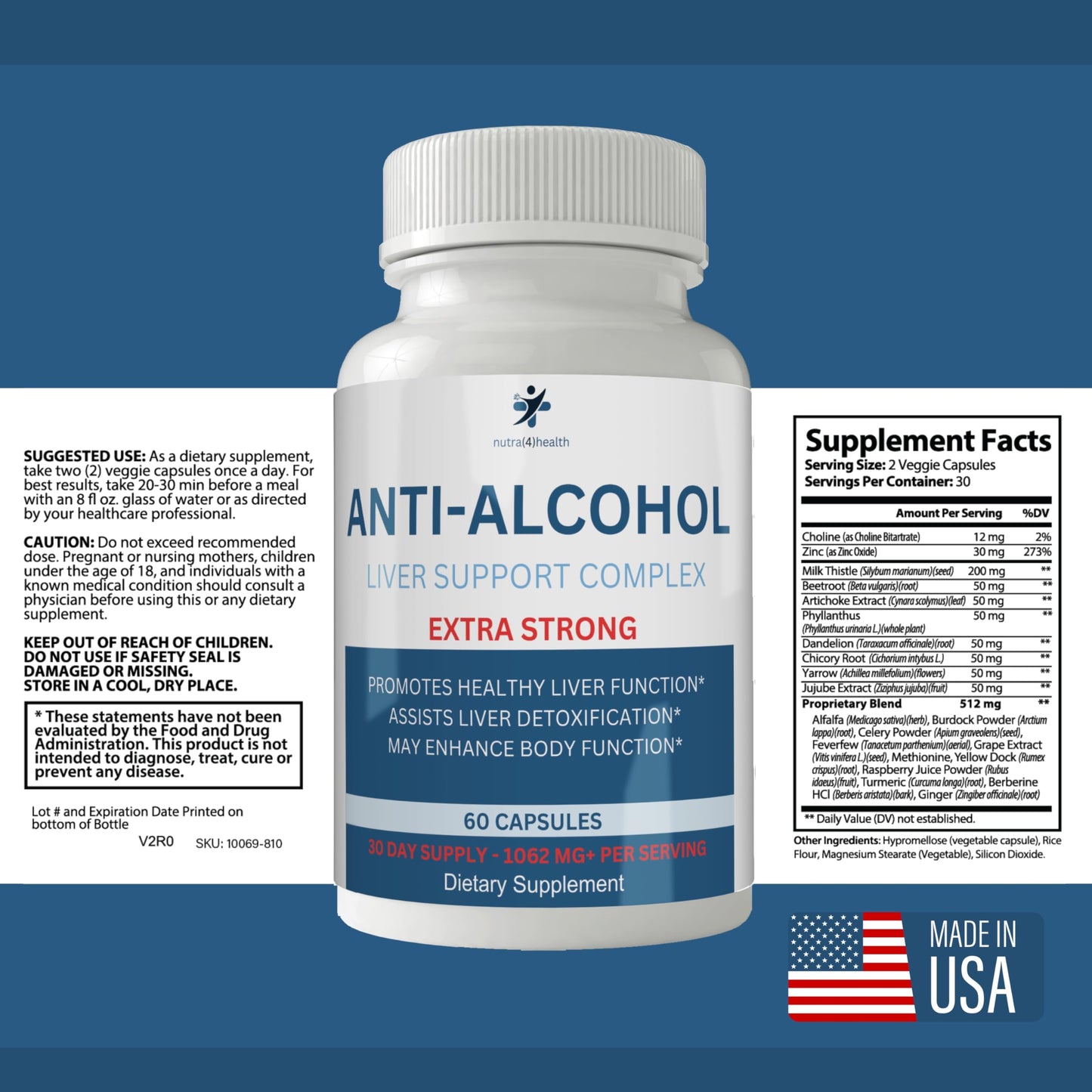 nutra4health Anti Alcohol Craving Supplement Capsules, 60 Count