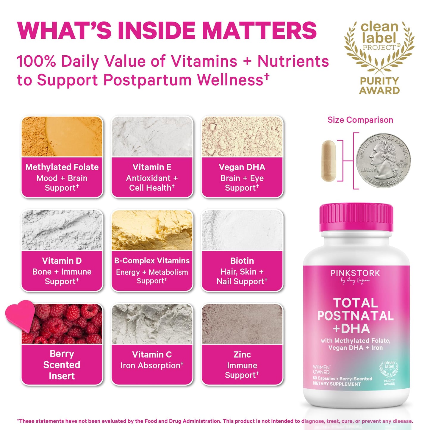 Pink Stork Total Postnatal Vitamins for Women Capsules, 60 Count