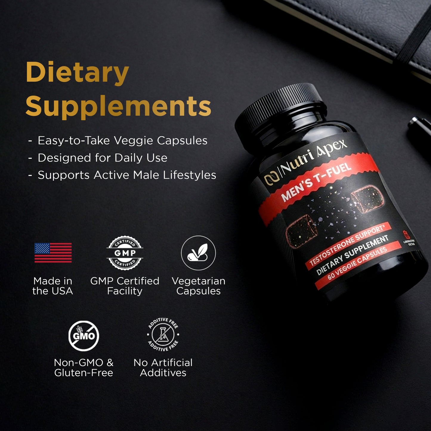 Nutri Apex Testosterone Supplement for Men Capsules 60 Count