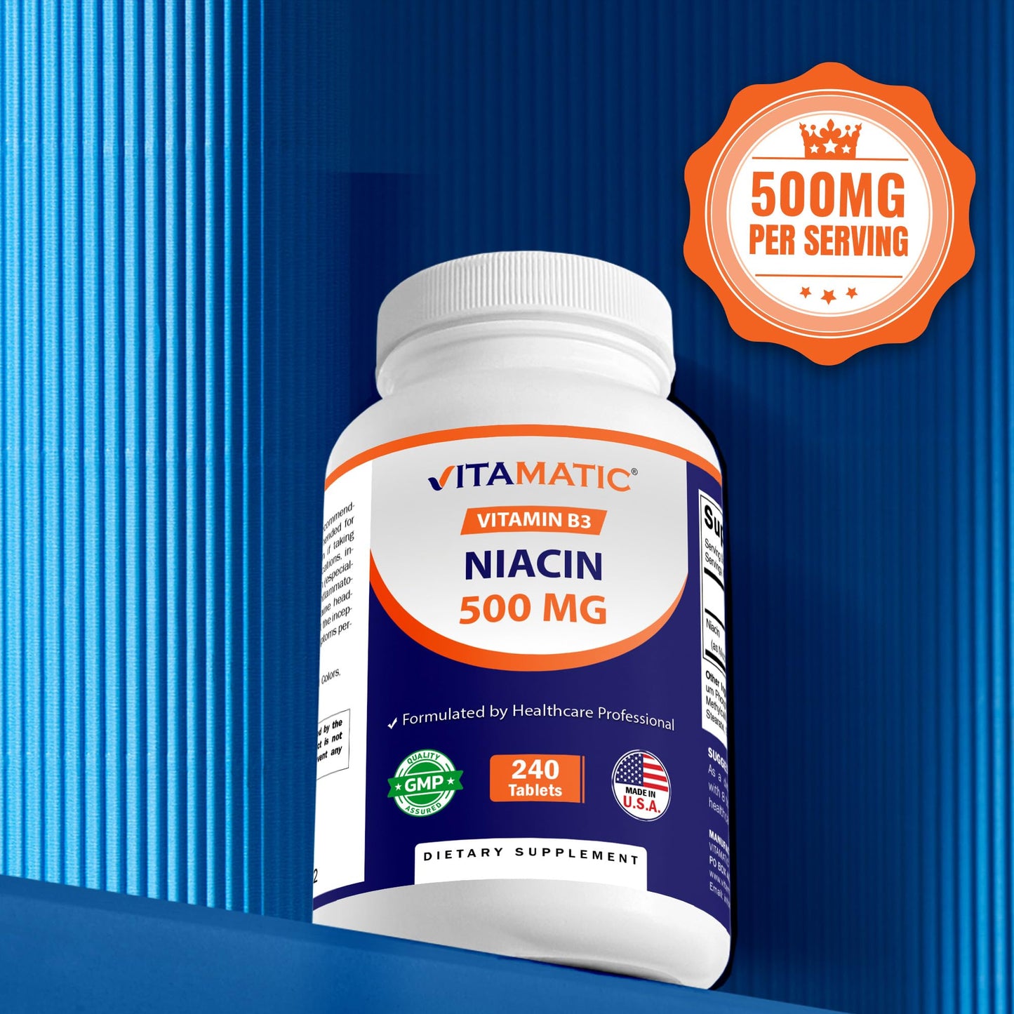 Vitamatic Niacin (Vitamin B3) 500mg Tablets, 480 Count