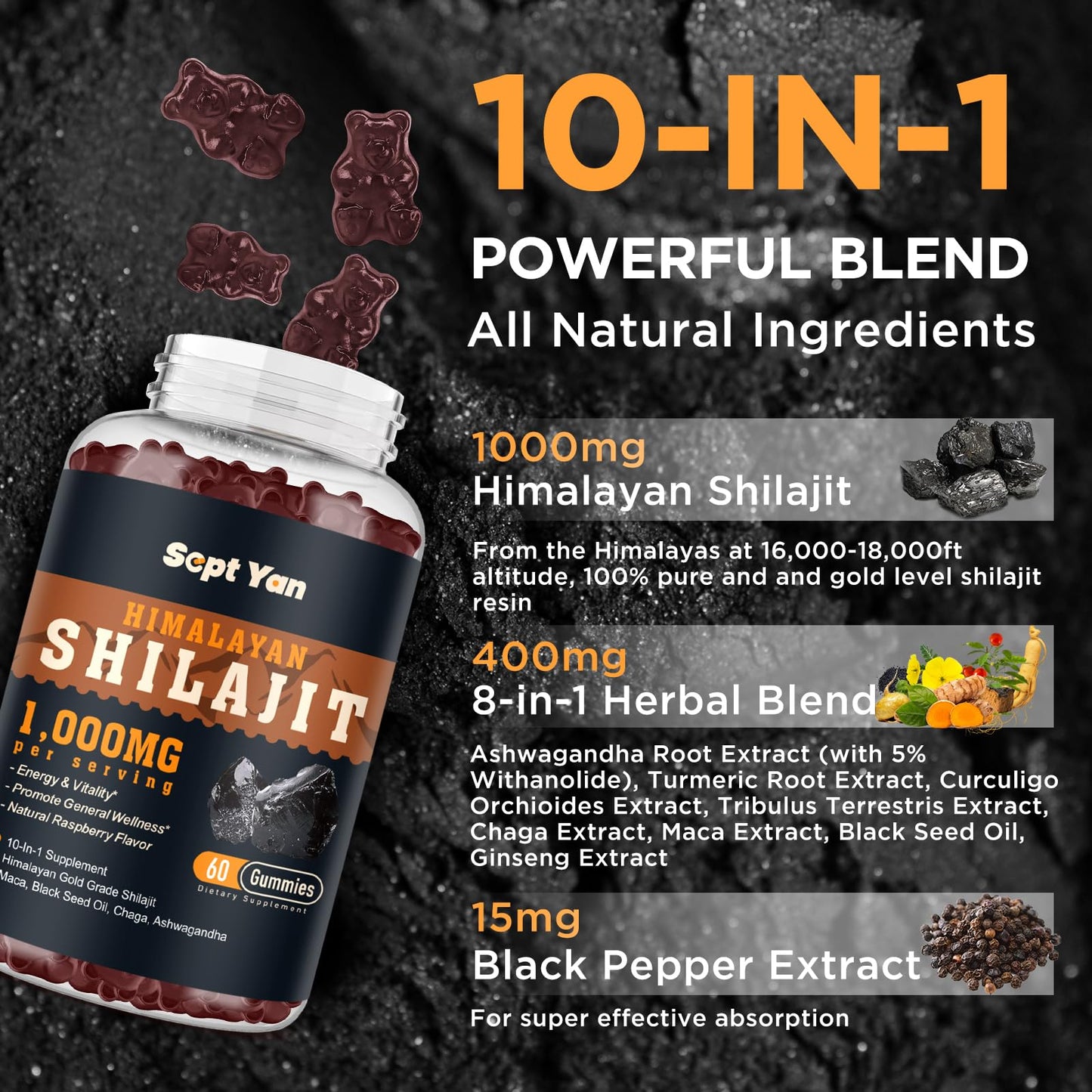 SEPT YAN Shilajit Gummies 1000mg Gummy, 60 Count