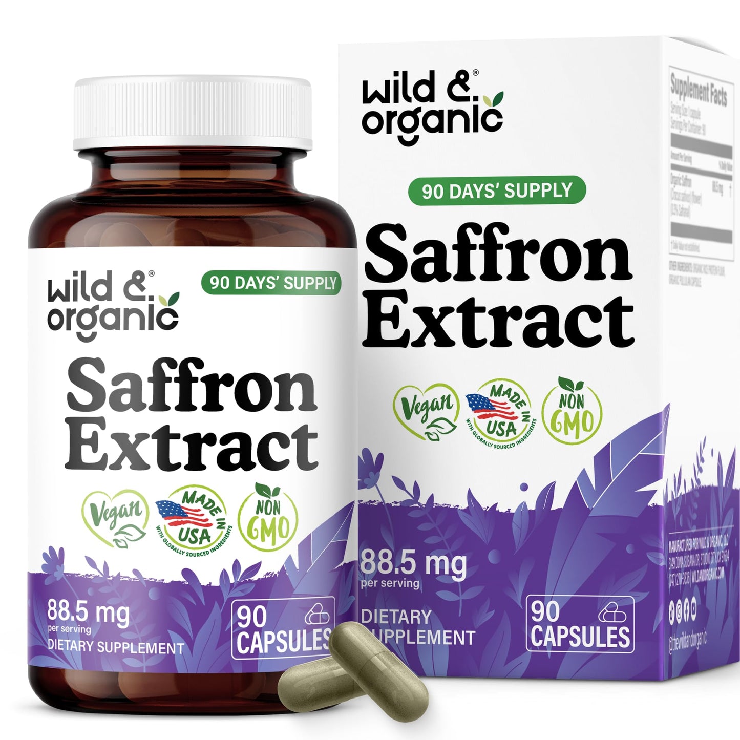 Wild & Organic Saffron Extract Capsules 88.5 mg, 90 Count