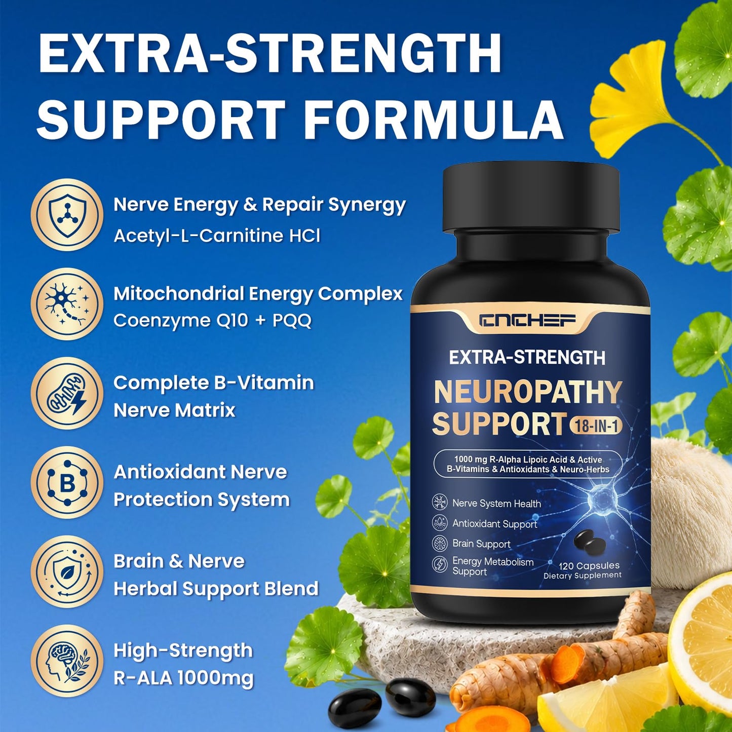 CNCHEF Neuropathy Support Nerve Supplement Capsules 120
