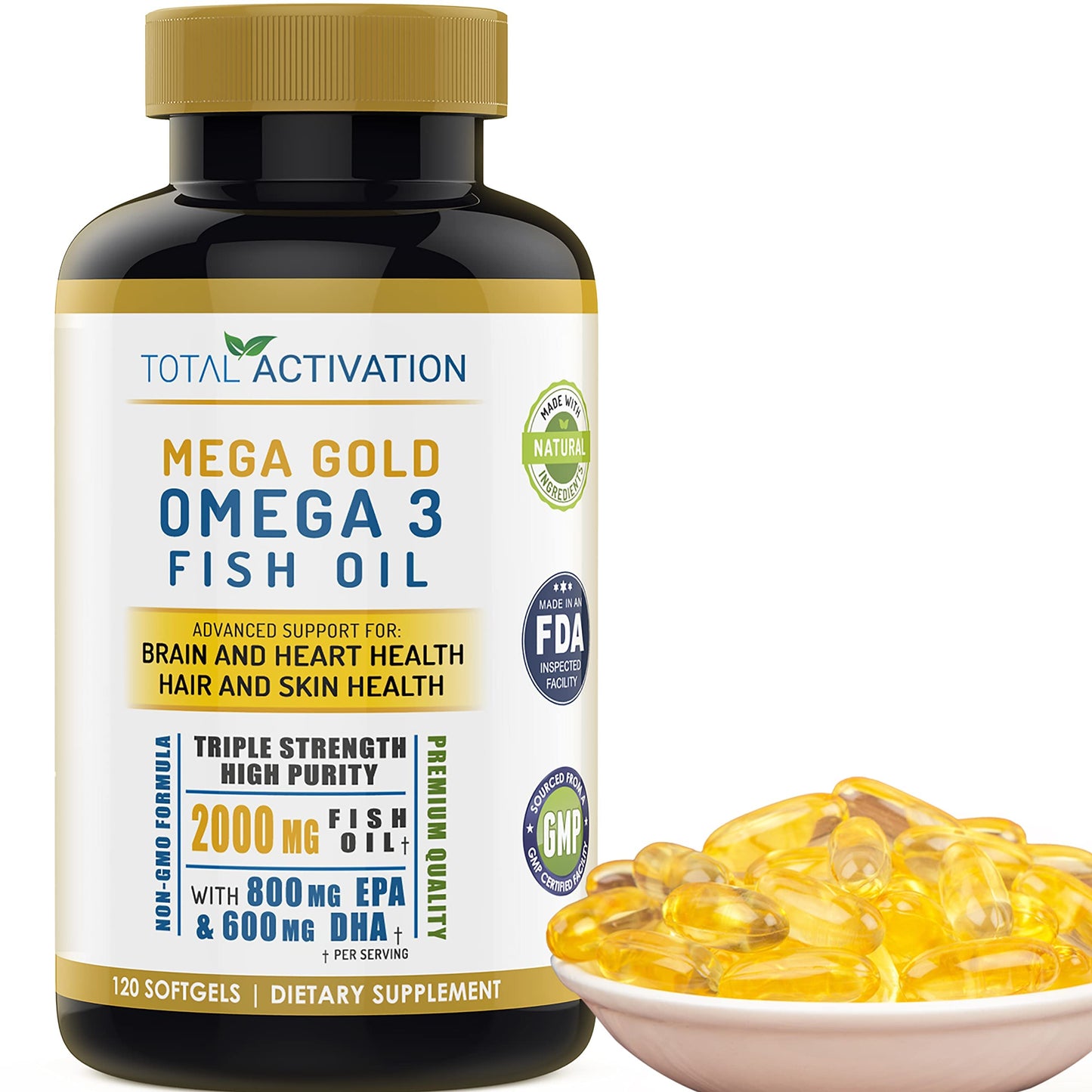 Total Activation Omega 3 Fish Oil Supplement Softgels 120