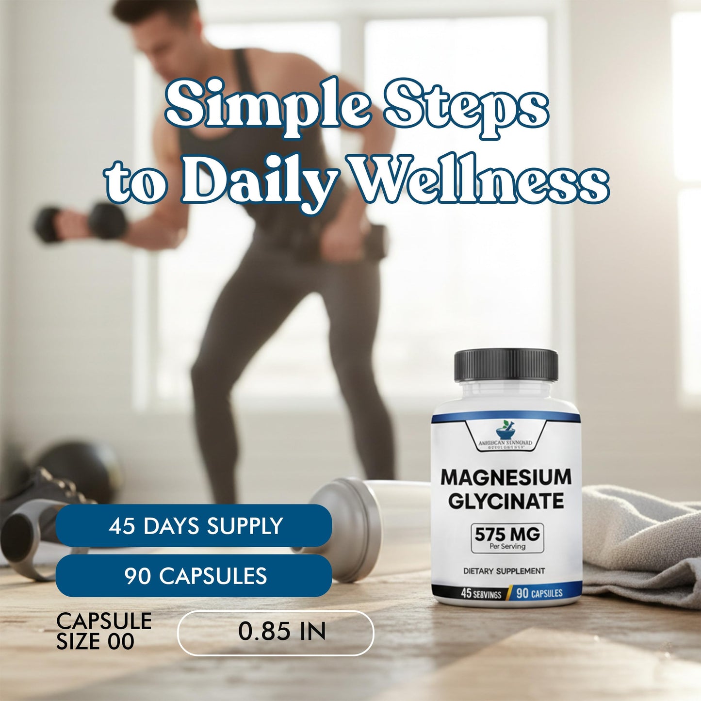 American Standard Supplements Magnesium Glycinate 575mg per Serving Capsule, 90 Count