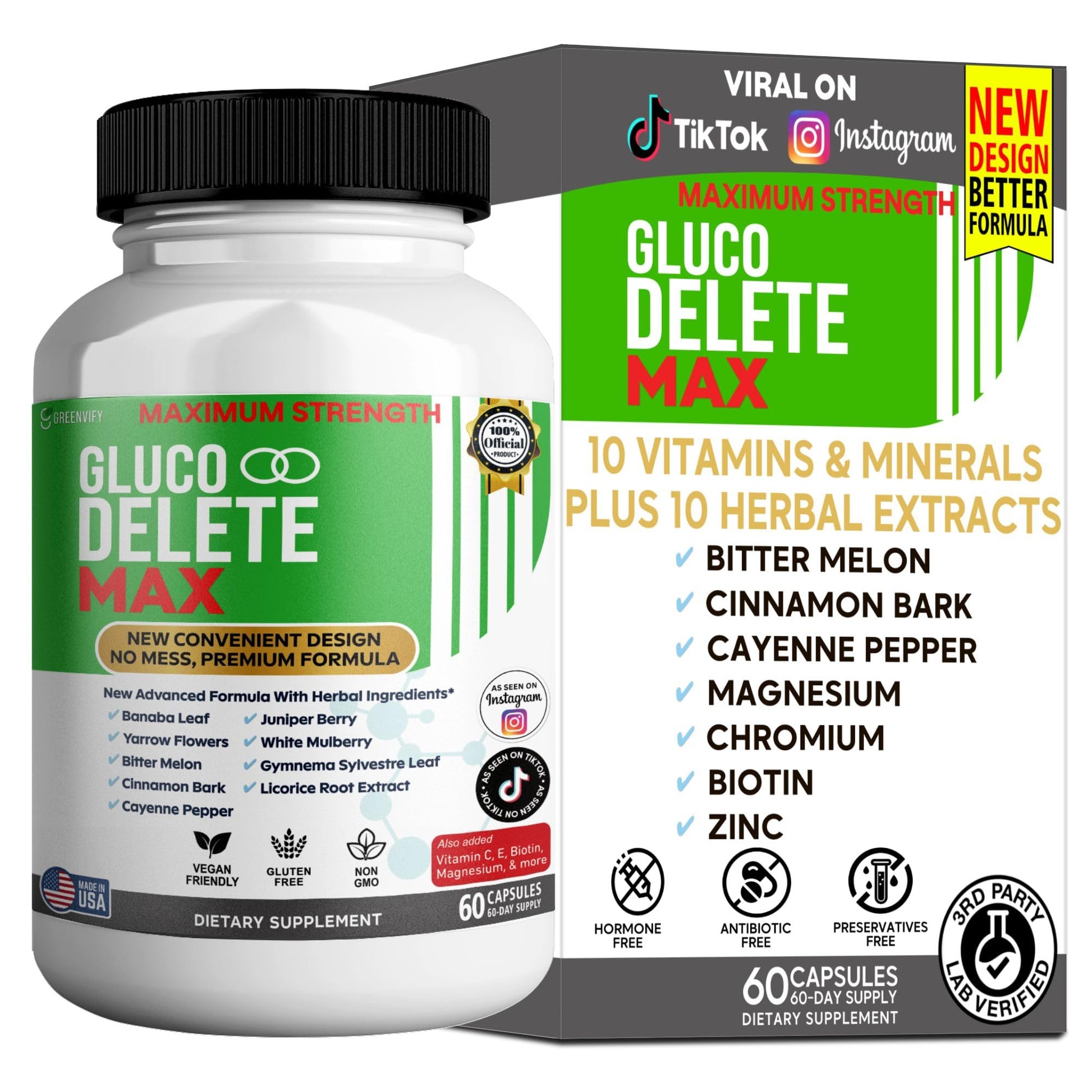 GREENVIFY Gluco Delete Max Maximum Strength Blood Sugar Supplement Capsule, 60 Capsules