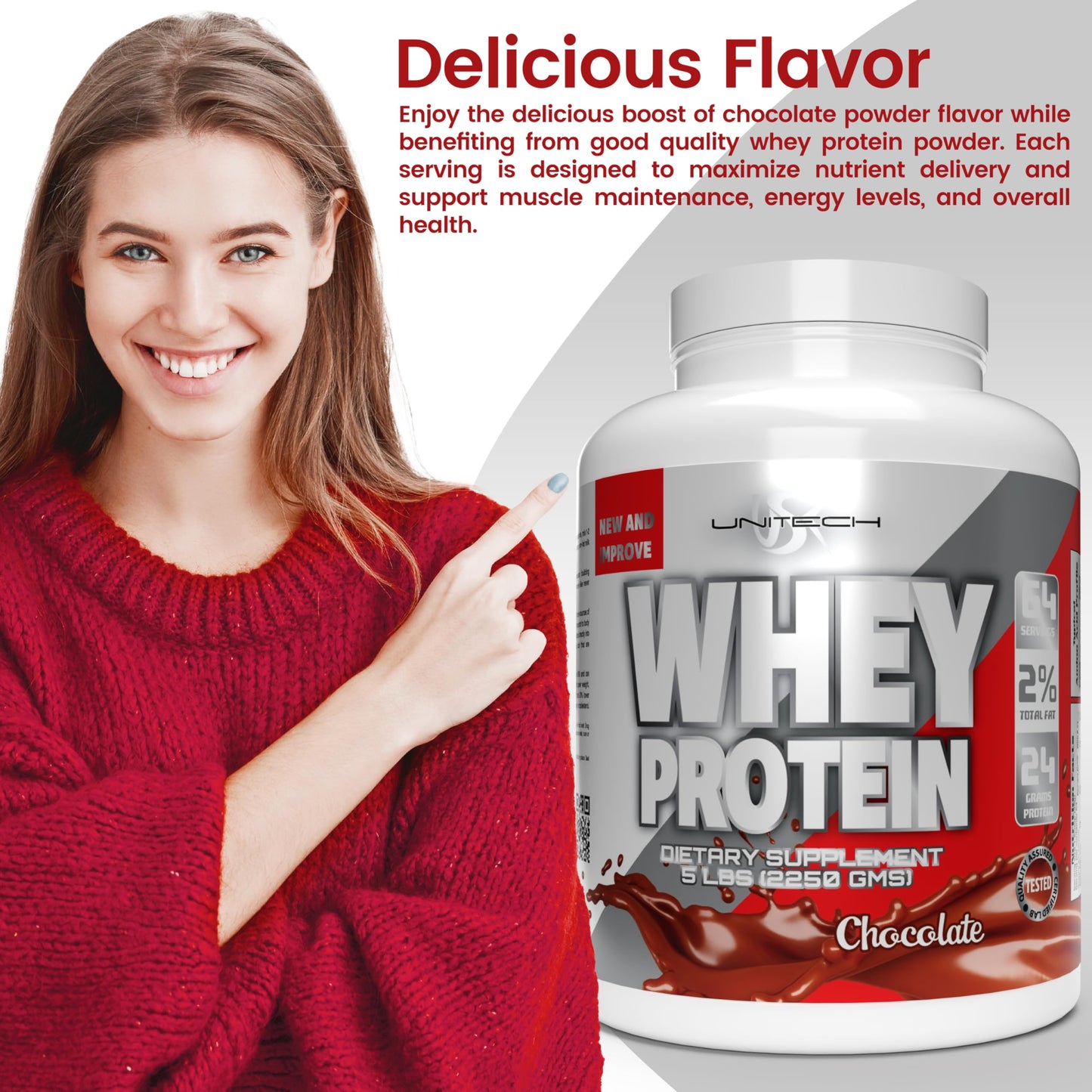 Unitech USK Whey Protein Powder, Chocolate Flavor, 80 oz
