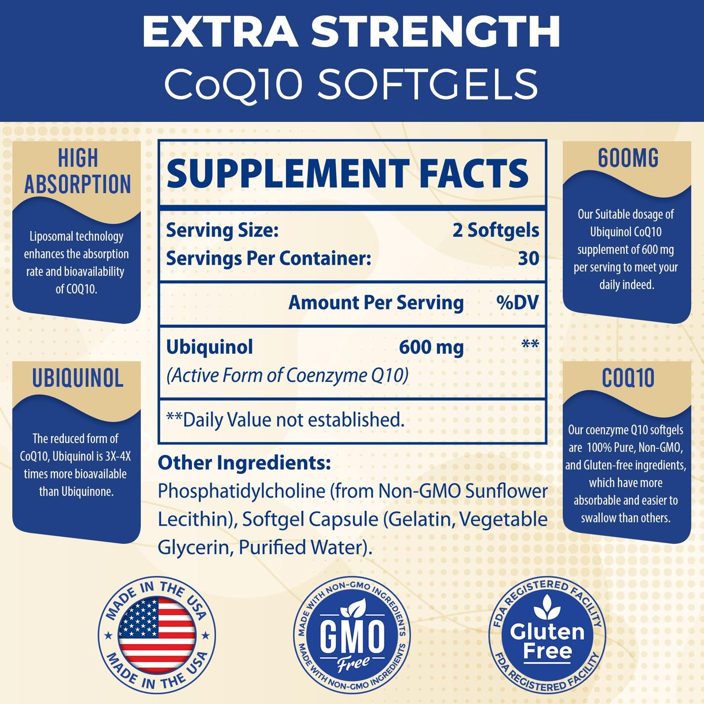 Mecinalis Liposomal CoQ10 Ubiquinol 600mg Softgels, 60 Softgels