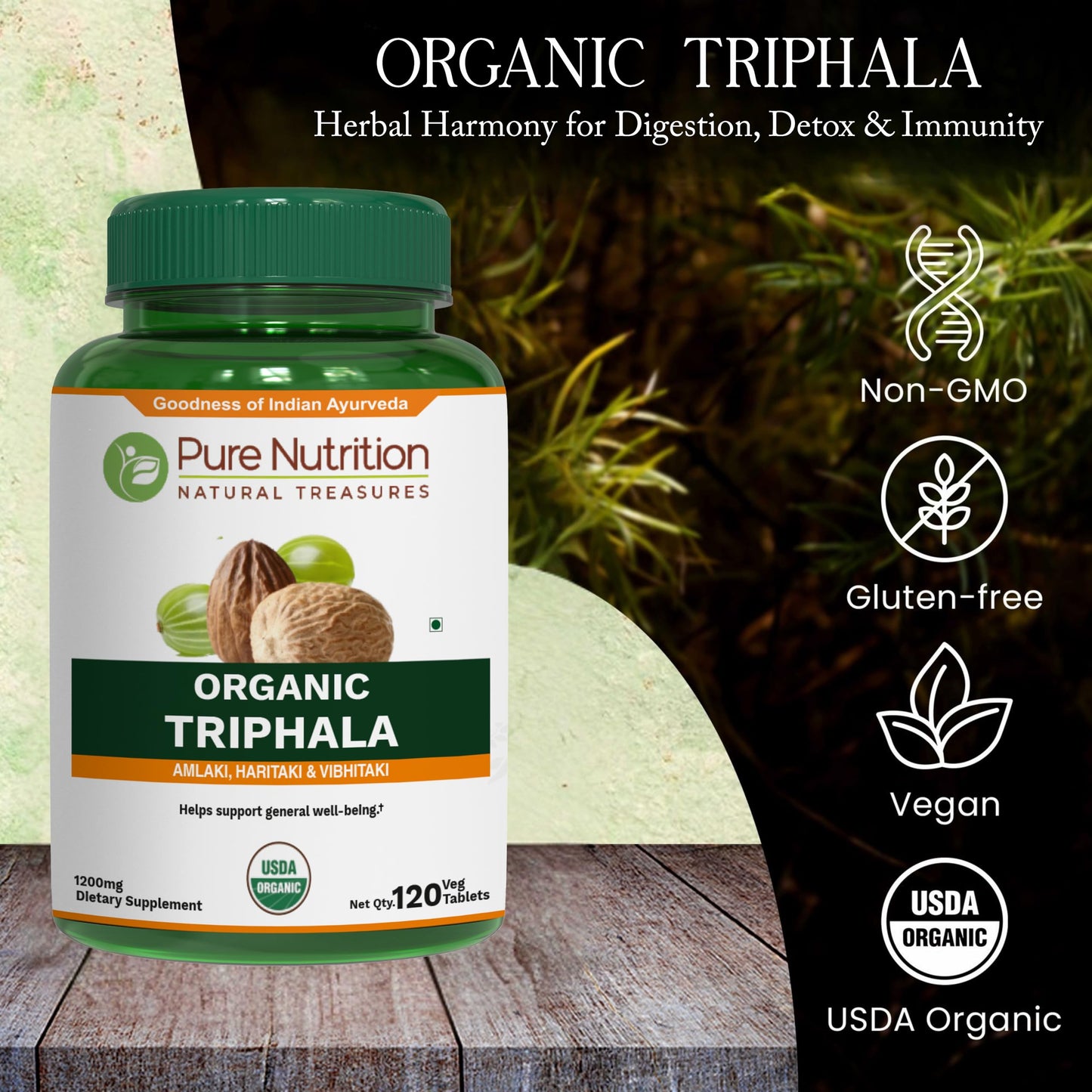 Pure Nutrition Natural Treasures Organic Triphala Tablet 120 Count