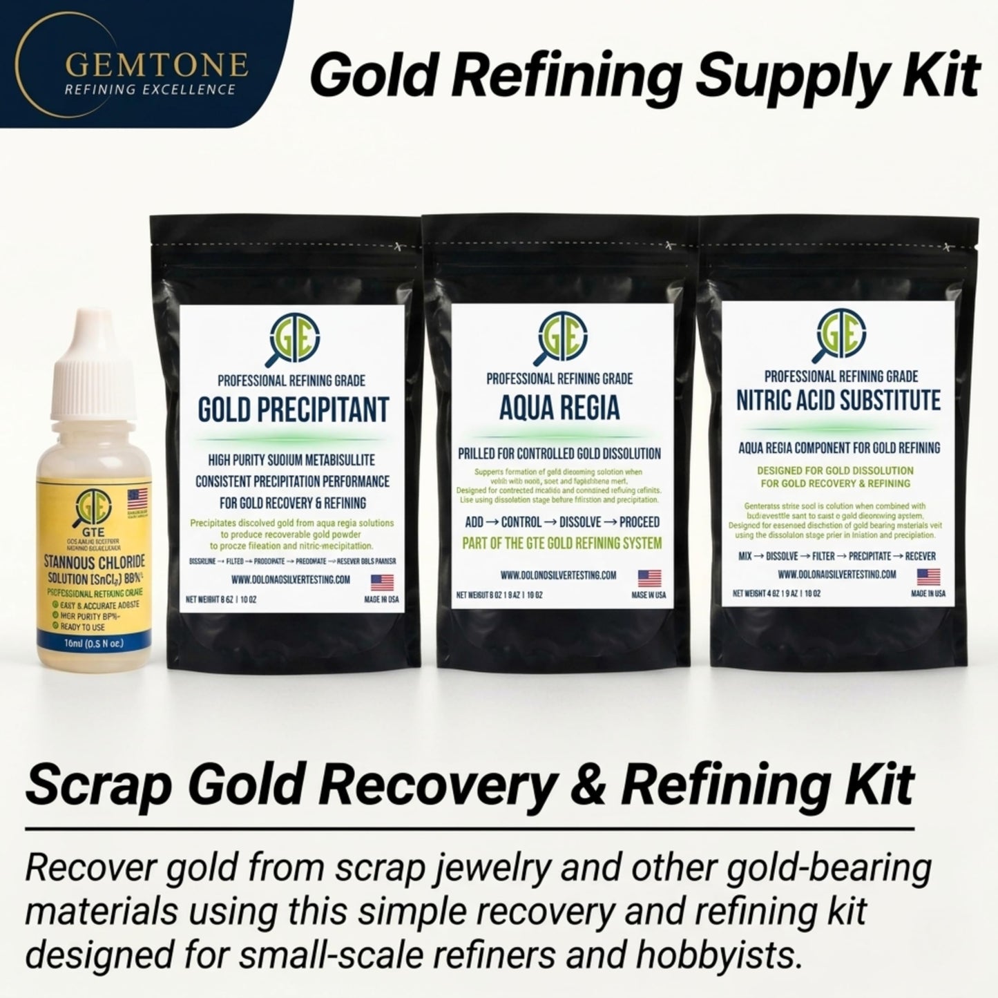 Gemtone Aqua Regia Gold Refining Supply Kit Powder 8