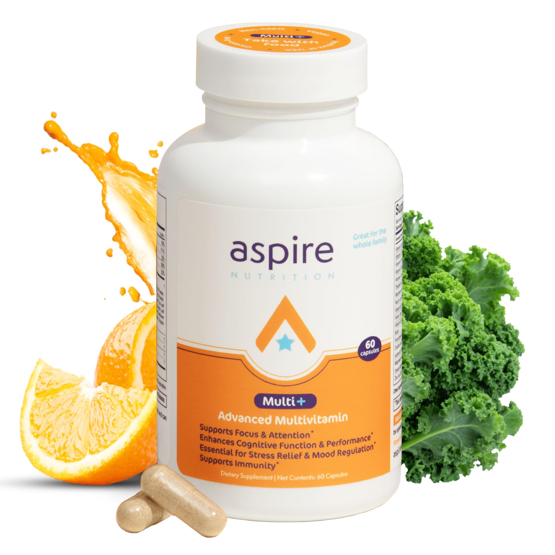 Aspire Nutrition Aspire Multi+ Advanced Multivitamin for Men, Women & Kids Capsules, 60 Count