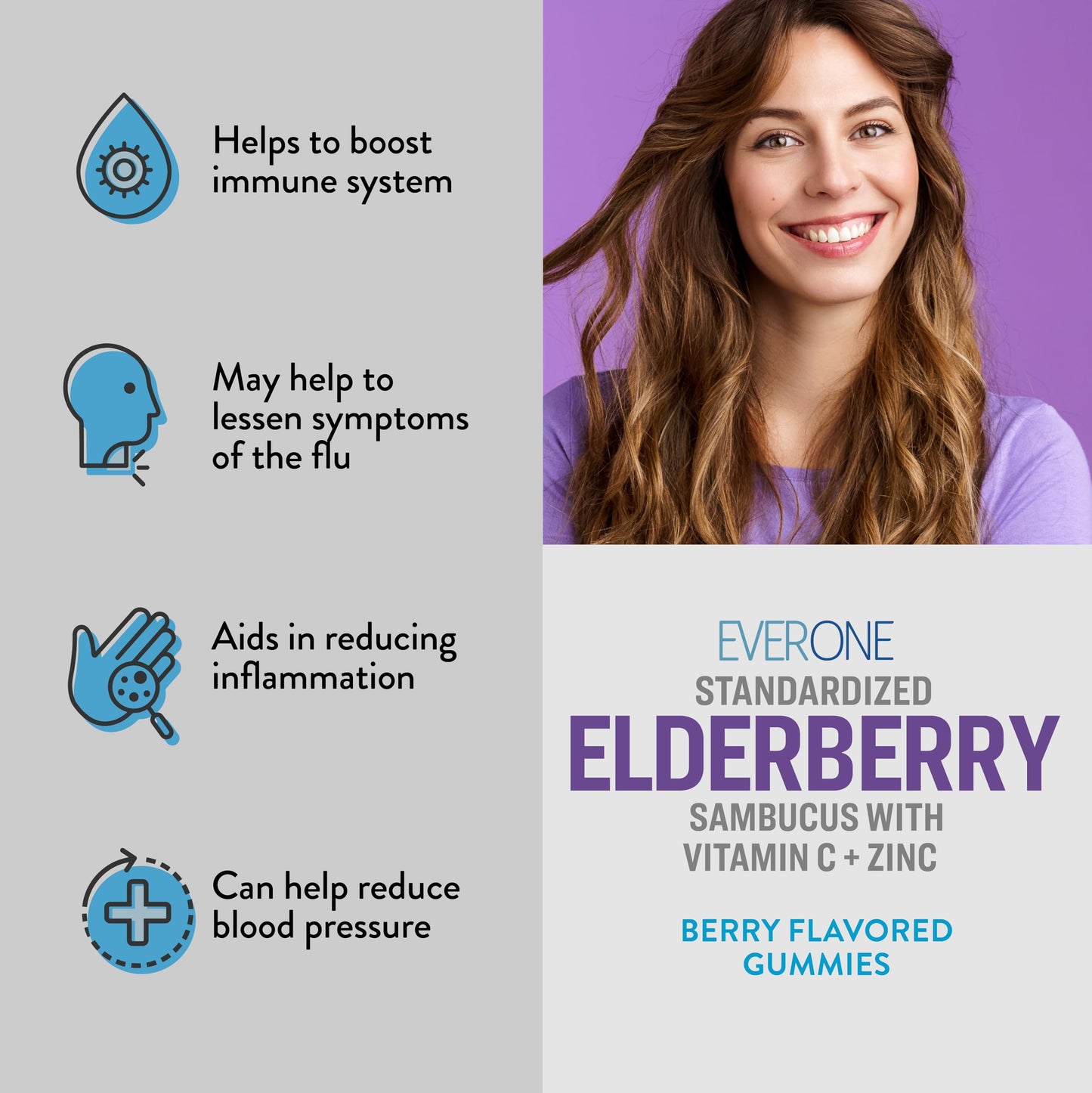 Ever One Sambucus Elderberry Gummies for Adults with Vitamin C and Zinc, 60 Count