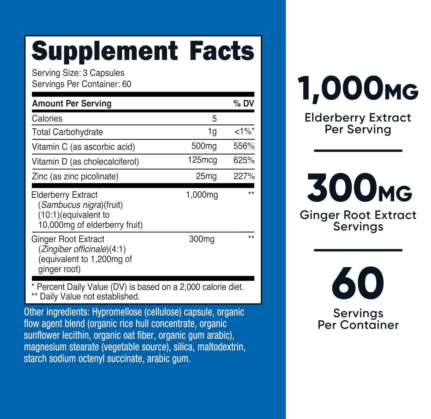 Nutricost Elderberry & Ginger Root Extract with Vitamin C, Zinc & Vitamin D, 180 Capsules