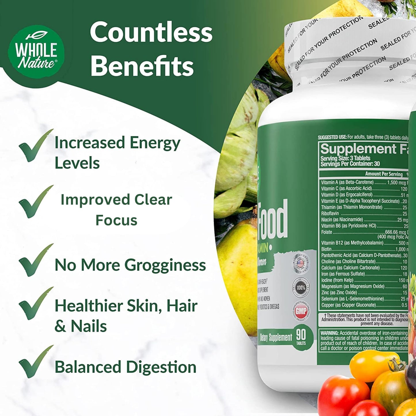Whole Nature Whole Food Multivitamin for Men and Women Capsule, 90 Count