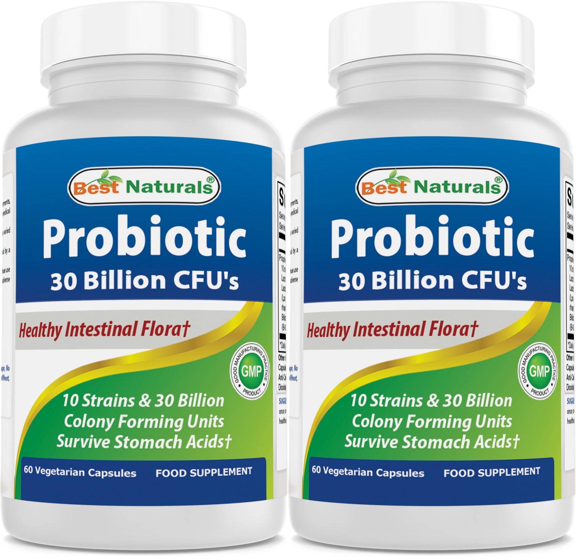 Best Naturals Probiotic 10 Strains & 30 Billion CFU Intestinal Flora Capsules, 120 Capsules