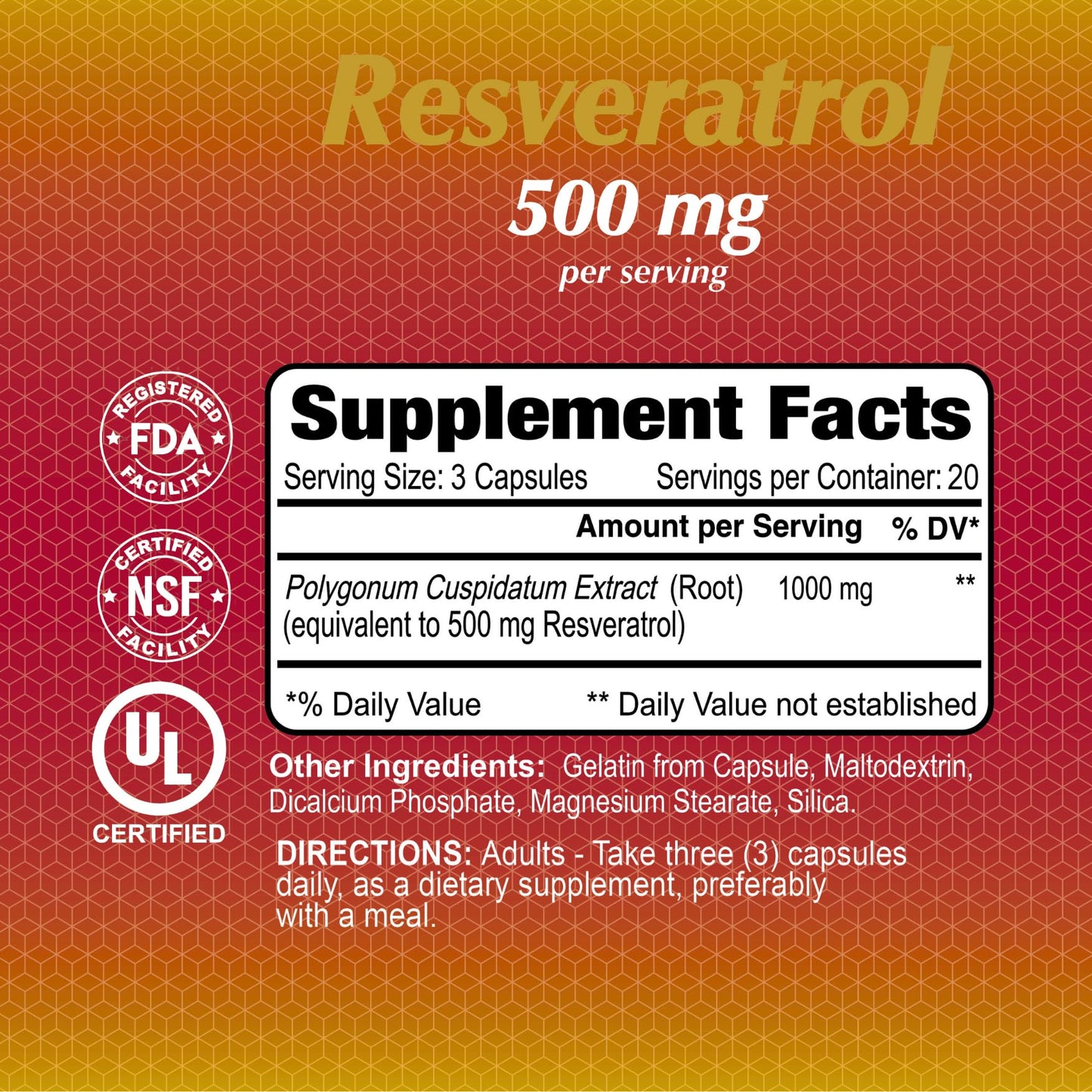 ALFA VITAMINS Resveratrol 1000mg Capsule, 60 Count