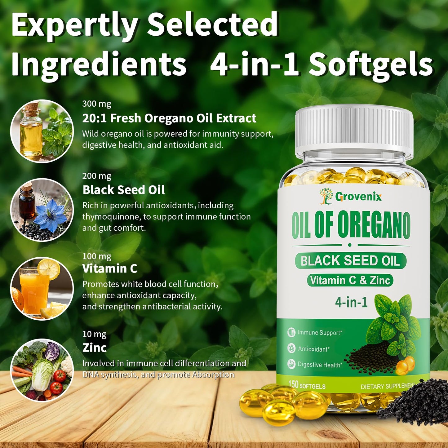 Grovenix Oil of Oregano with Black Seed Oil Softgels, 300 Count