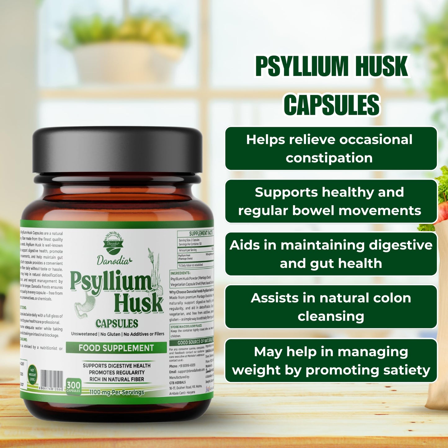Danodia Foods Psyllium Husk Capsules 300 Count