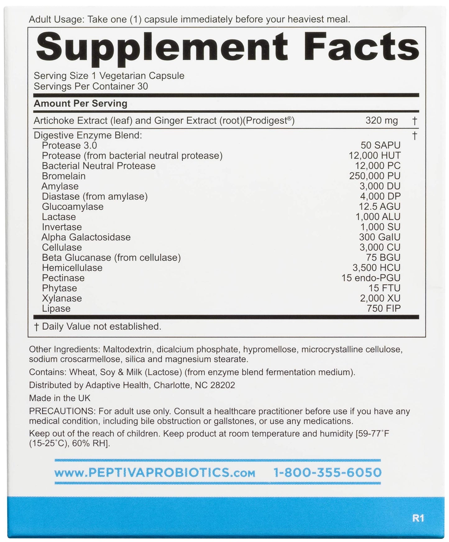 Peptiva Digestive Enzyme Supplement + ProDigest Capsules, 30 Count