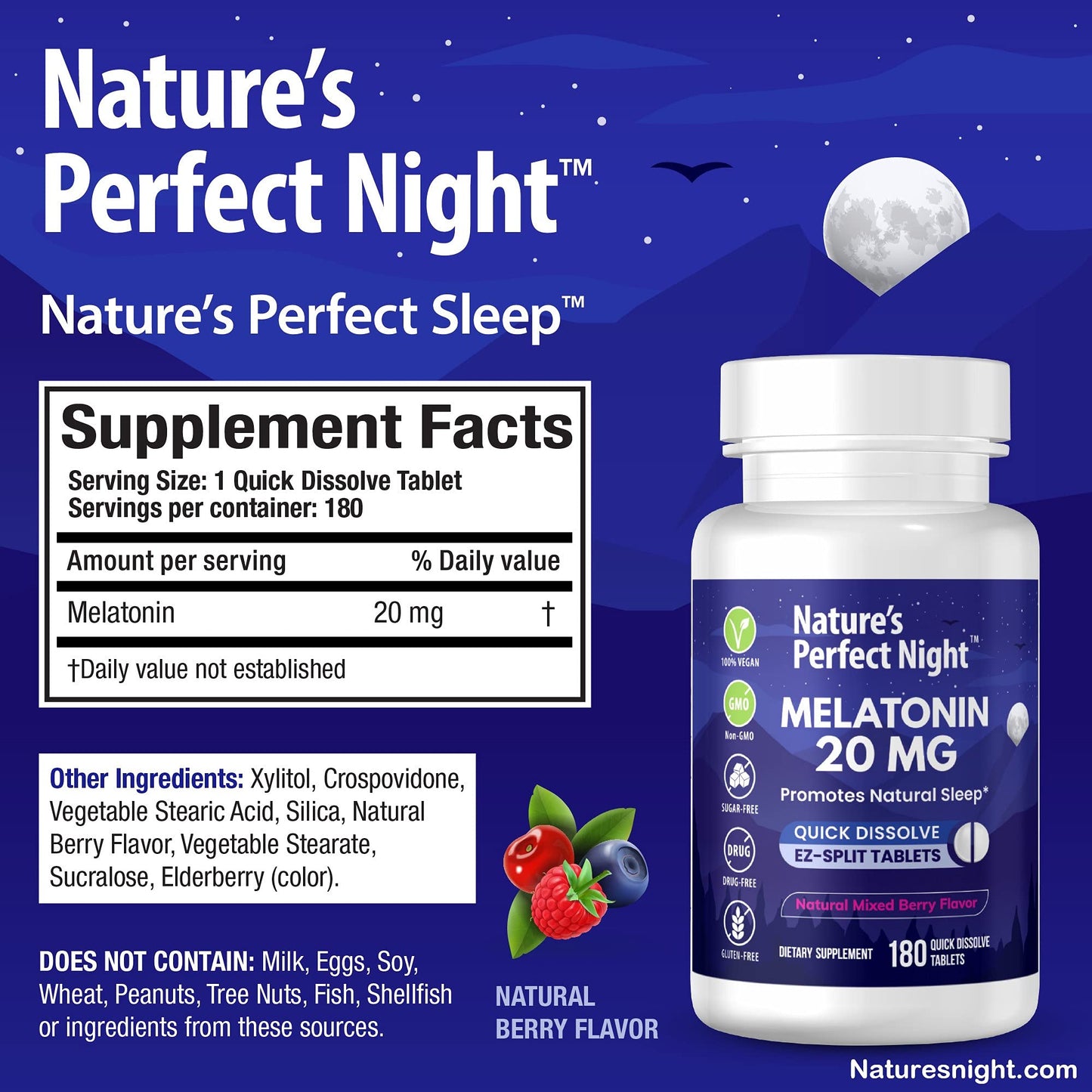 Nature's Perfect Night Melatonin 20mg Tablets 180