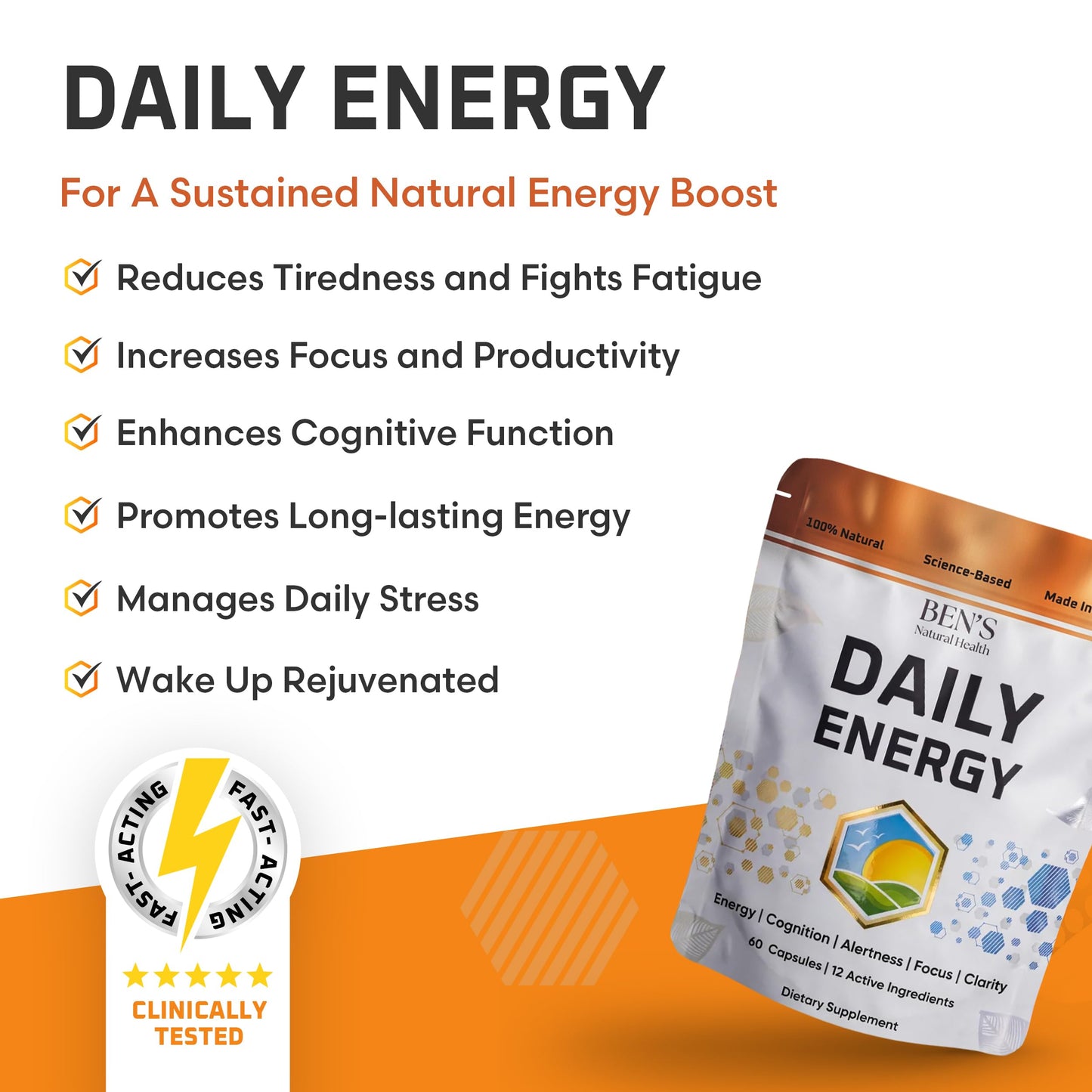 Ben's Natural Health Daily Energy with B-Vitamins & CoQ10, 60 Capsules