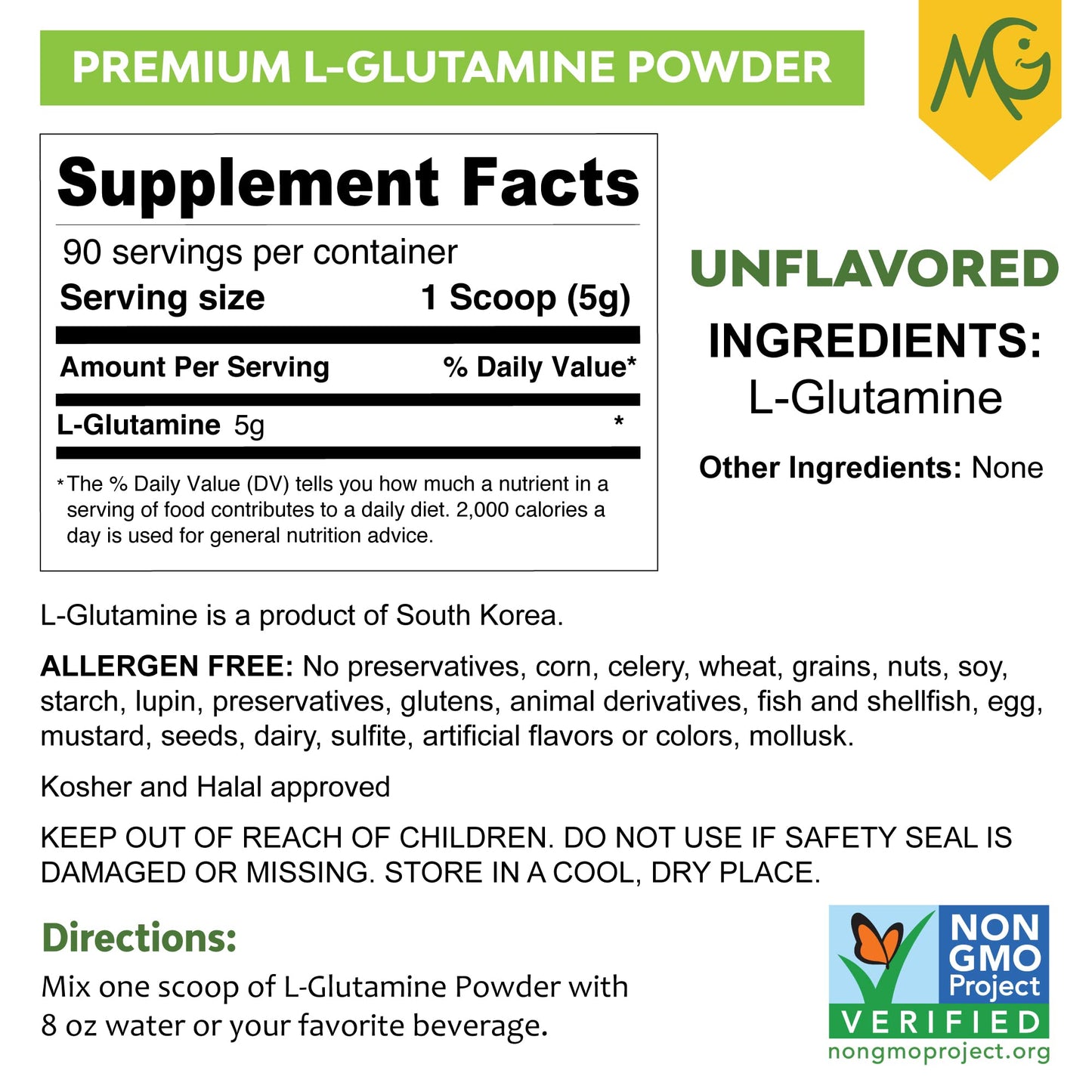MariGold Pure Unflavored L-Glutamine Powder, 16 oz