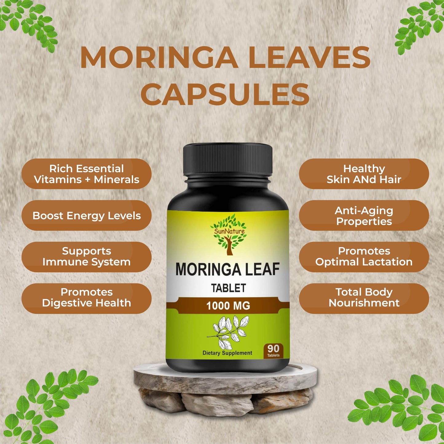 SunNature Moringa Leaf Tablets 1000 mg, 90 Tablets