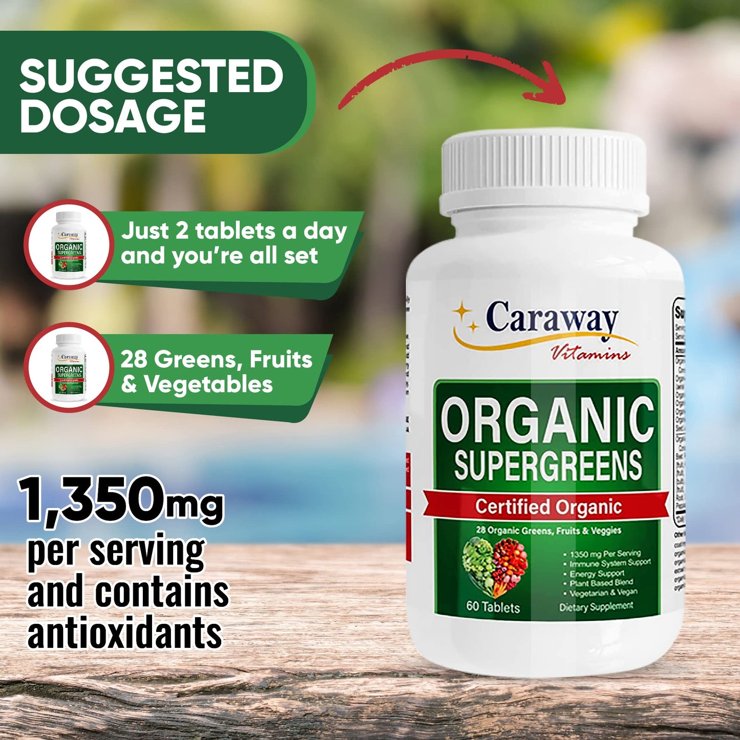 Caraway Vitamins Organic Superfoods Vitamins Super Greens Complex 60 Tablets