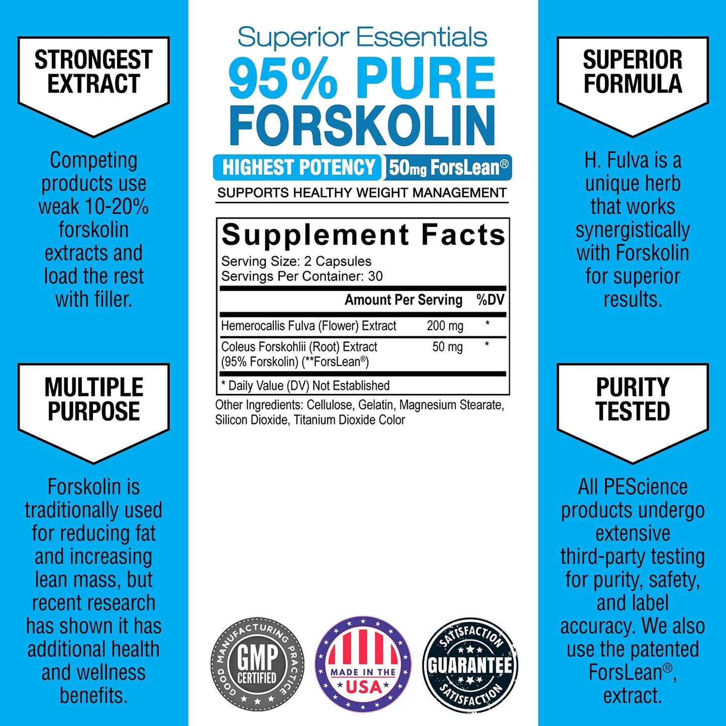 PEScience Forskolin-95+ 50mg Capsules, 60 Count