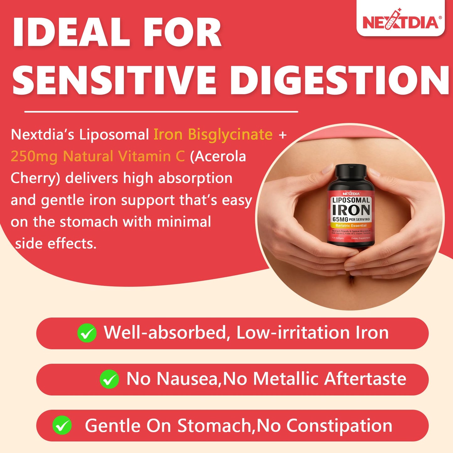 Nextdia Liposomal Iron Bisglycinate 65mg Softgels, 120 Count