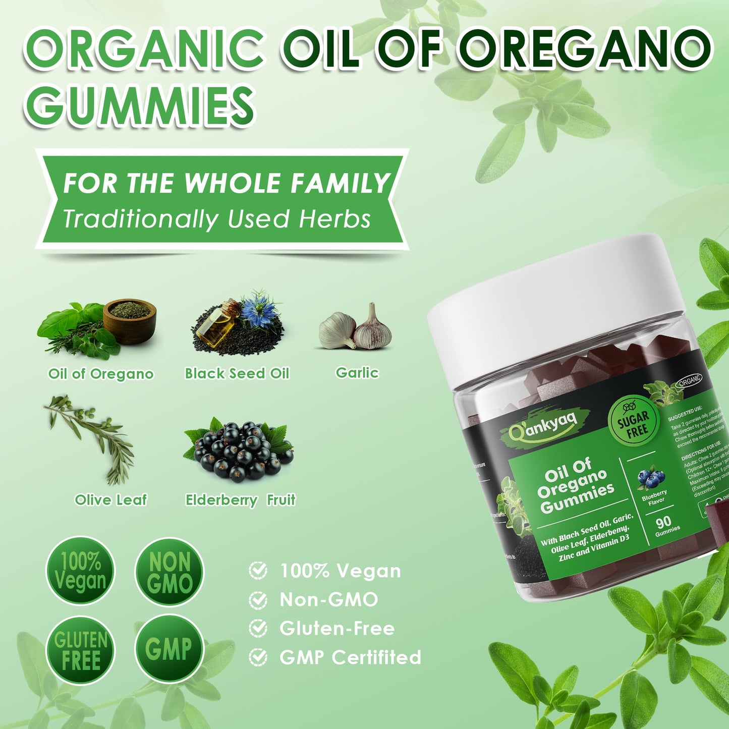 Q'ankyaq Oregano Oil with Black Seed Oil Organic Gummies 90 Count