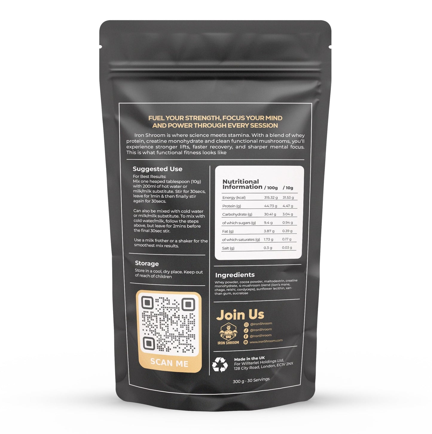 Cognitive Brews Iron Shroom Mushroom Superblend Powder, Chocolate-Flavoured, Whey & Creatine, 10.5 oz