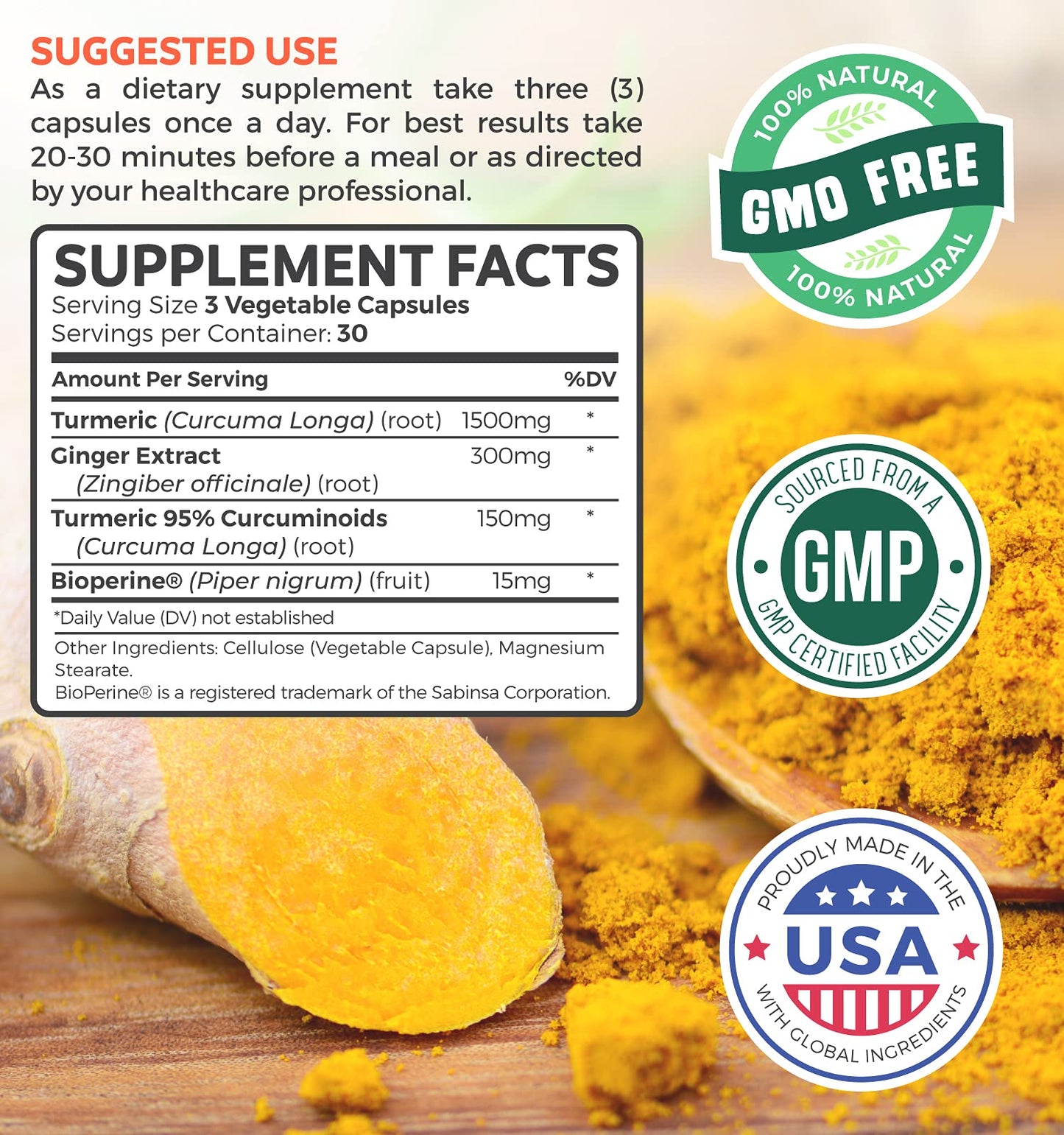 Healths Harmony Turmeric and Ginger Supplement Capsules 90 Count