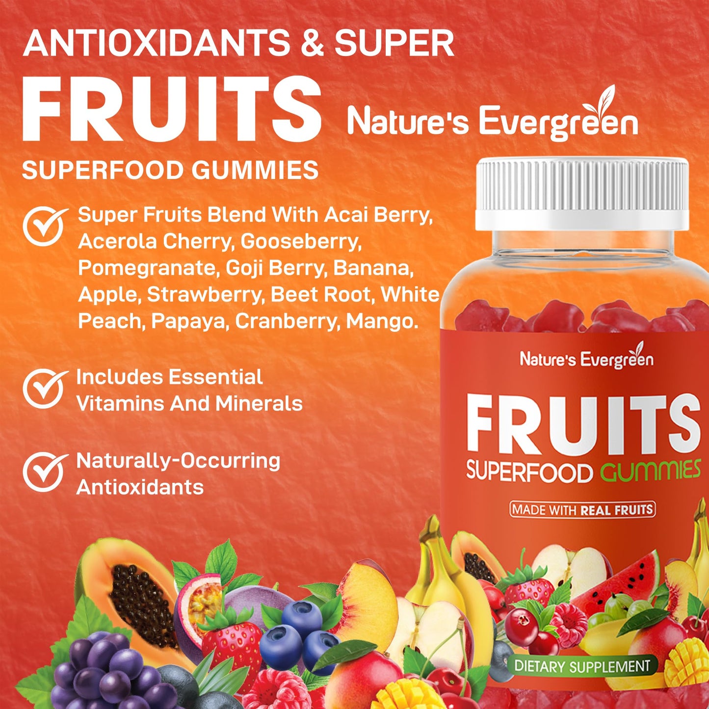 Nature's Evergreen Fruits and Veggies Superfood Gummies 120 Gummies